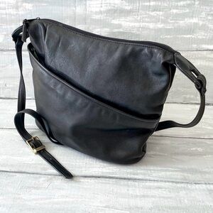 Black Soft Leather Hobo Crossbody Bag Shoulder Bag Handbag Purse